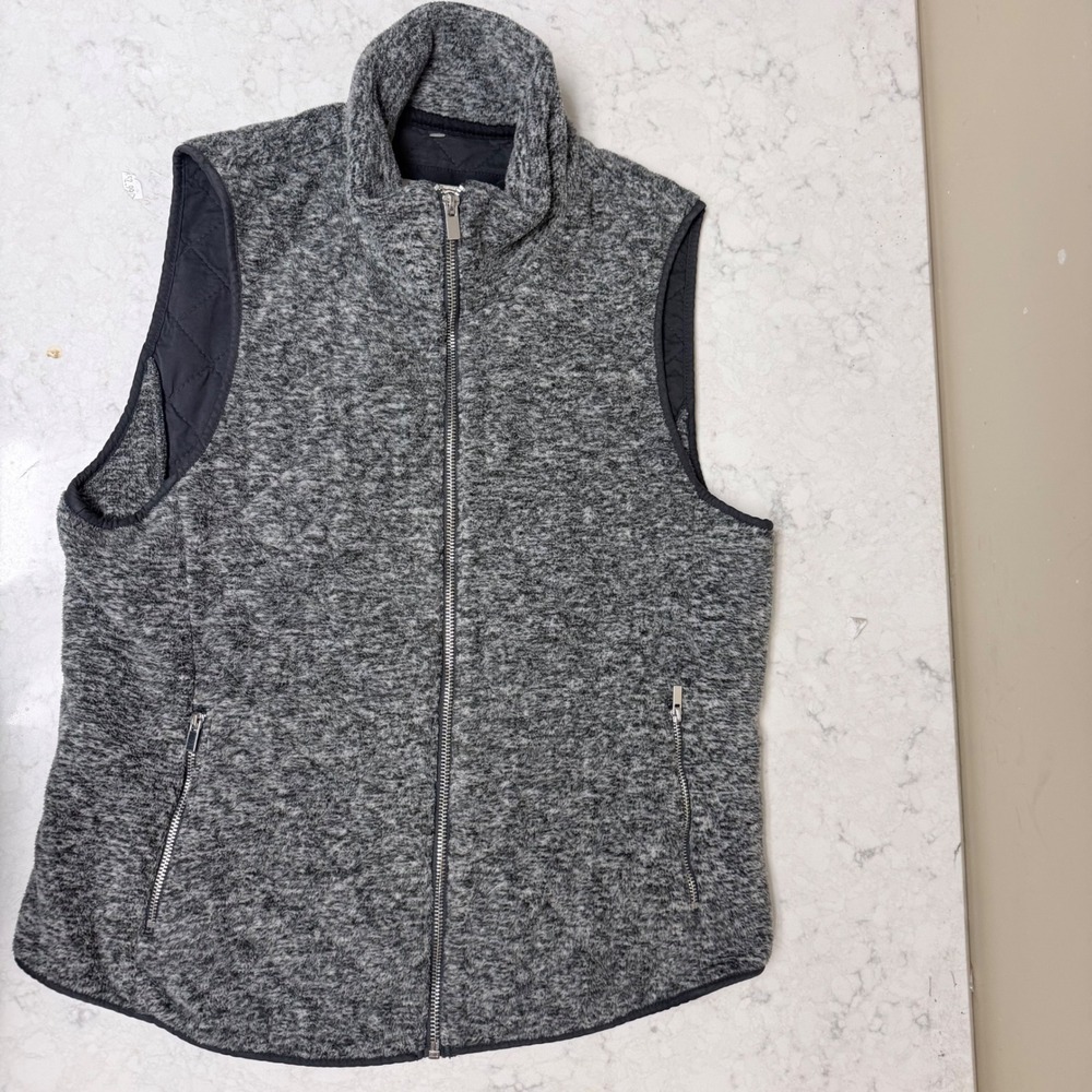 Abercrombie & Fitch Gray Marl Full Zip Quilted Lined Sweater Vest Women Large